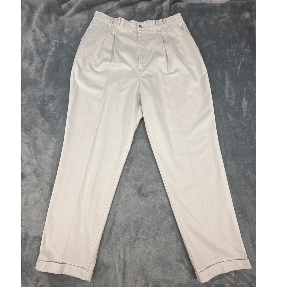 Chic by H.I.S. Vintage Pleated Trousers High Waisted Cream Khaki Pants 34 waist
